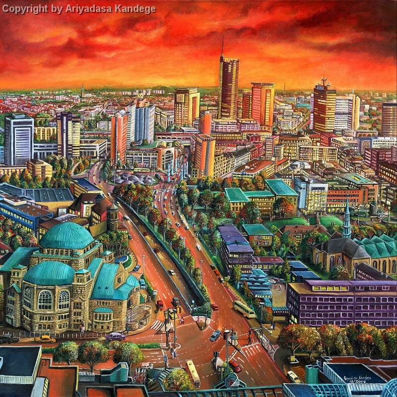 EssenCity.jpg - Abendsonne über EssenÖlgemälde  100 x 100 cm